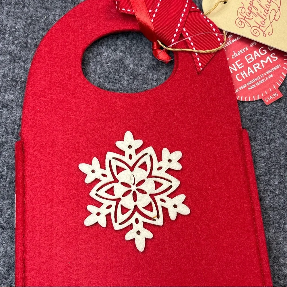 Hallmark Red Velvet Wine Bag Christmas New Years Winter with Charms New Lot of 2